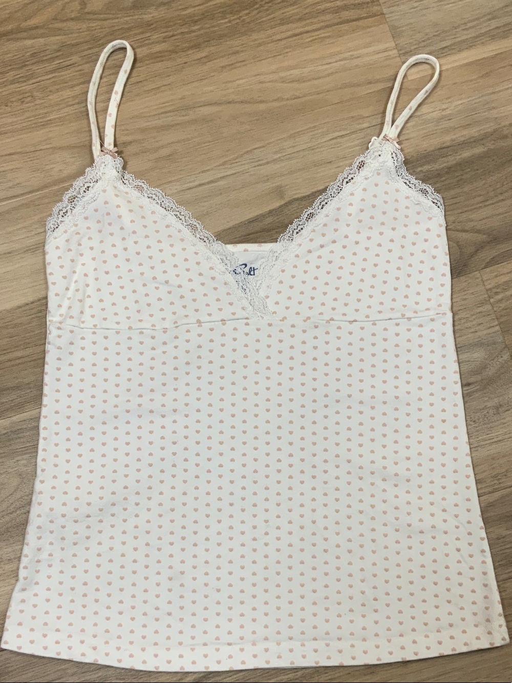 John Galt/Brandy Melville White Camisole with Light Pink Heart Print